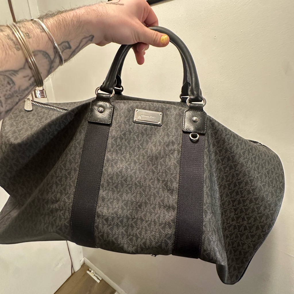 Michael Kors Black And Gray Mk Logo Duffel Bag